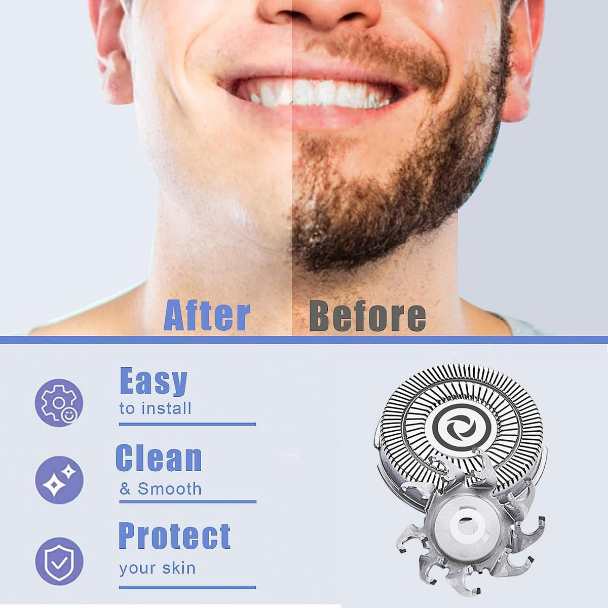 Audoc Skull Shaver Pitbull Silver Pro blades with four heads for versatile replacement
