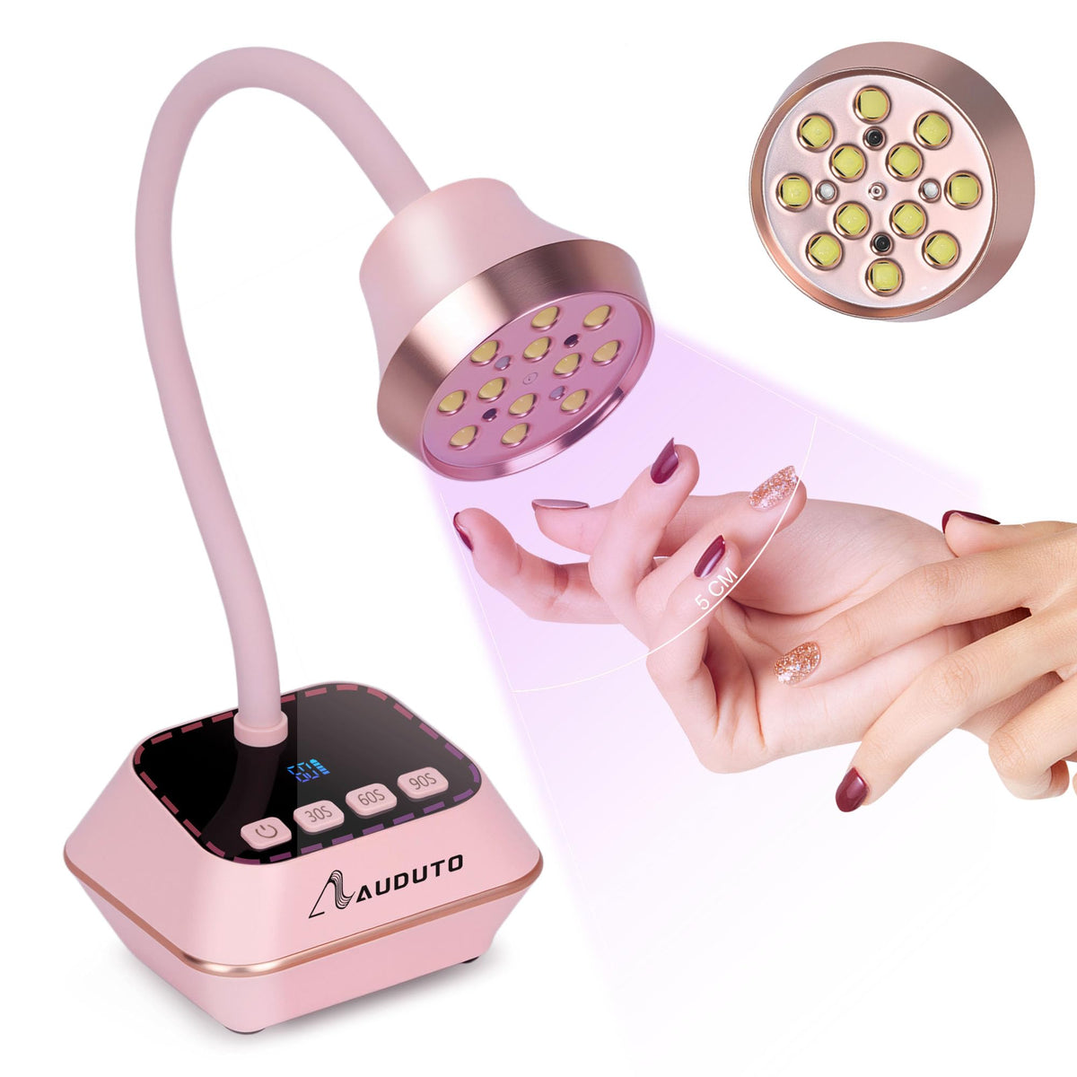 Auduto UV LED nail lamp front view with fast gel curing