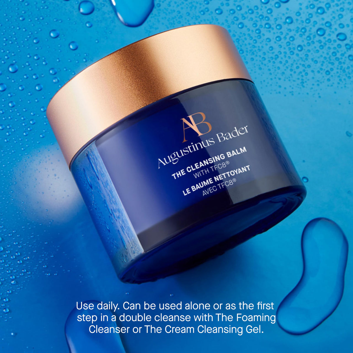 Augustinus Bader Cleansing Balm sits on the bathroom shelf for a daily ritual.