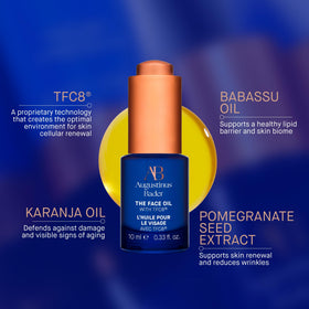 Recyclable glass bottle packaging for Augustinus Bader The Face Oil.