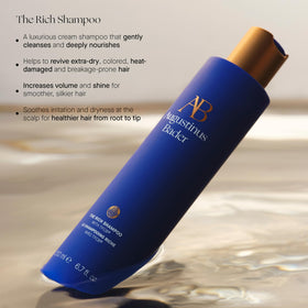Cream-formula texture of Augustinus Bader The Rich Shampoo nourishes while cleansing.