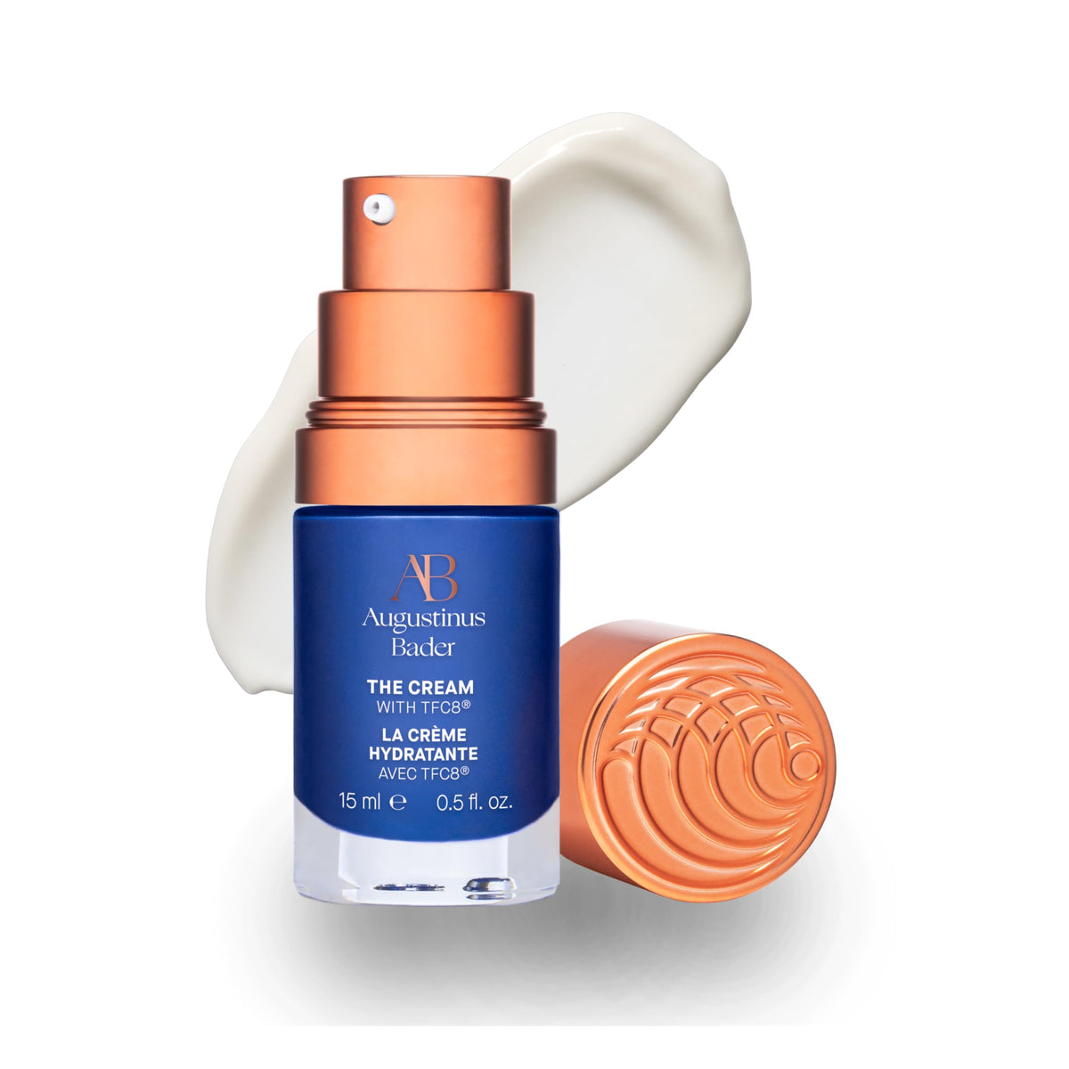 Augustinus Bader The Cream bottle close-up shows premium hydration for daily use