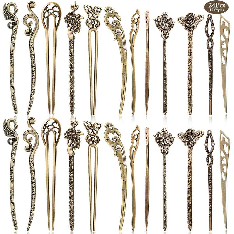 AUHOKY 24-piece hair sticks set for versatile styling options.