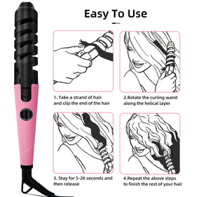 AUITRONCARE anti-scald ceramic curling wand pink01 heat-up display for quick curls