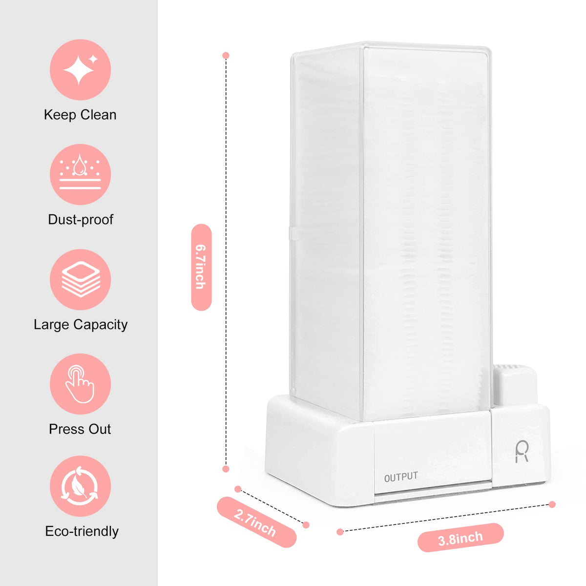 Aukiron square dispenser interior with visible pads for easy access and tidy storage.