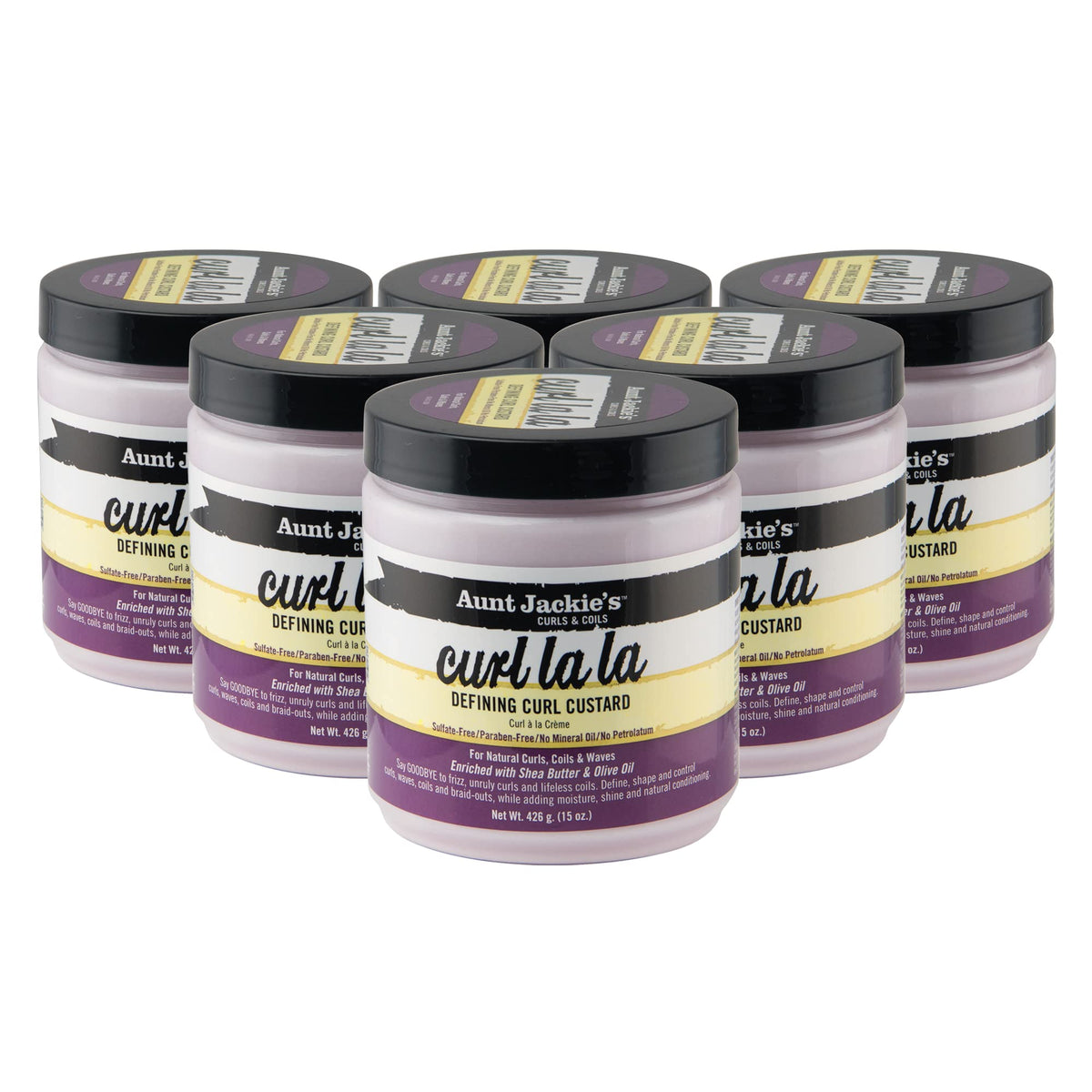 Aunt Jackie's Defining Custard bottle front for defined, moisturized curls.