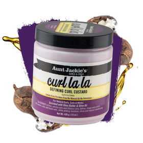 Aunt Jackie's Defining Custard close-up emphasizes curl definition and shine.