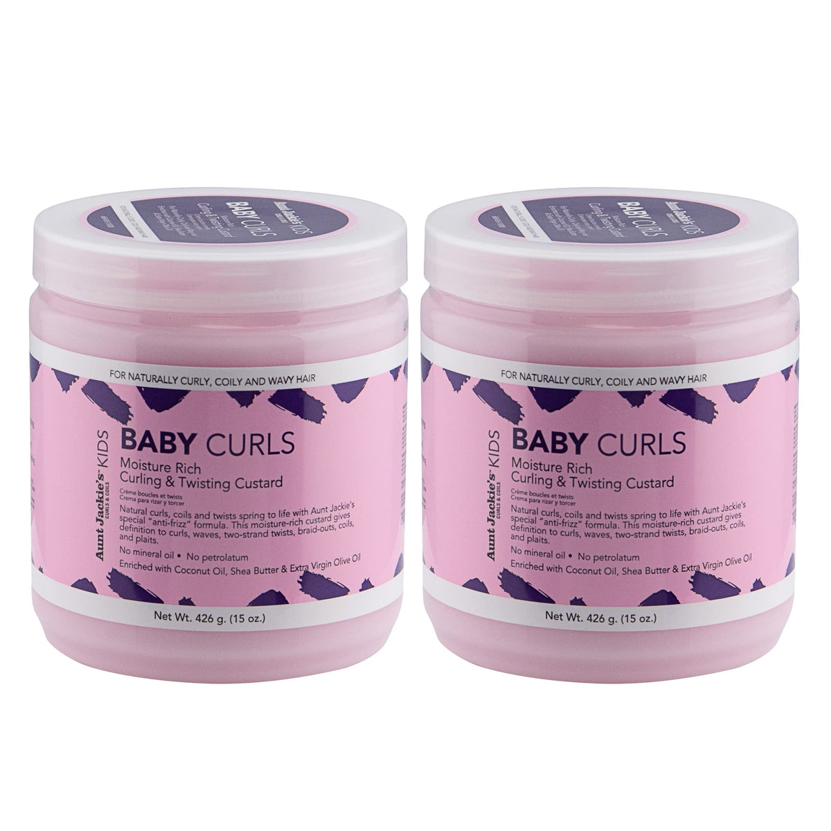 Aunt Jackie's Kids Baby Curls custard container for defined, moisturized curls