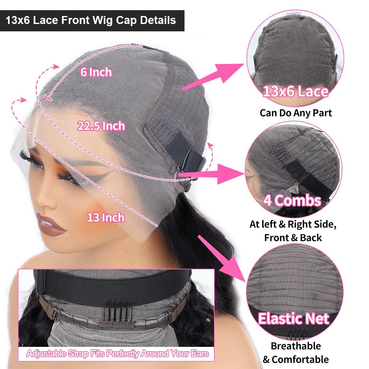 AUOU medium cap wig measuring 21.5-22 inches with breathable cap