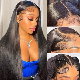 AUOU straight lace front wig 22 inch showing natural hairline for everyday styling