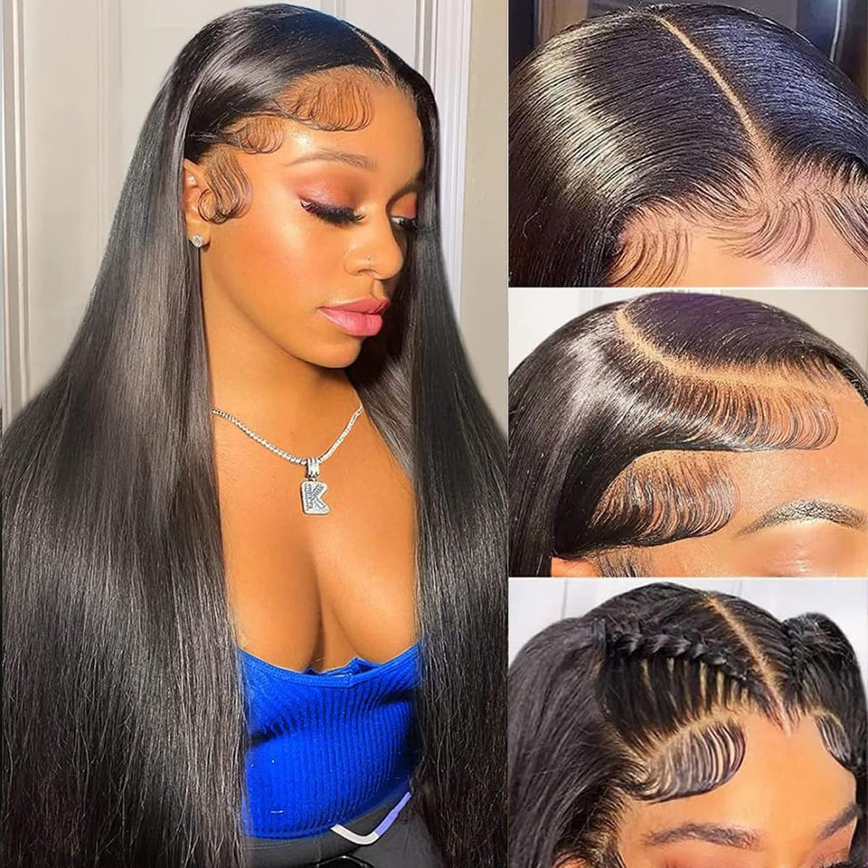 AUOU straight lace front wig 22 inch showing natural hairline for everyday styling