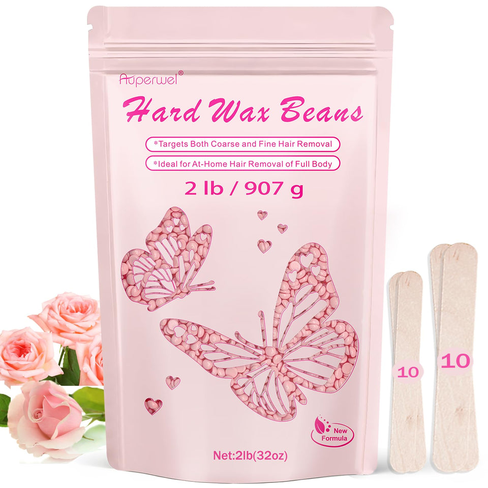 AUPERWEL 2lbs wax beads packaging for easy at-home waxing.