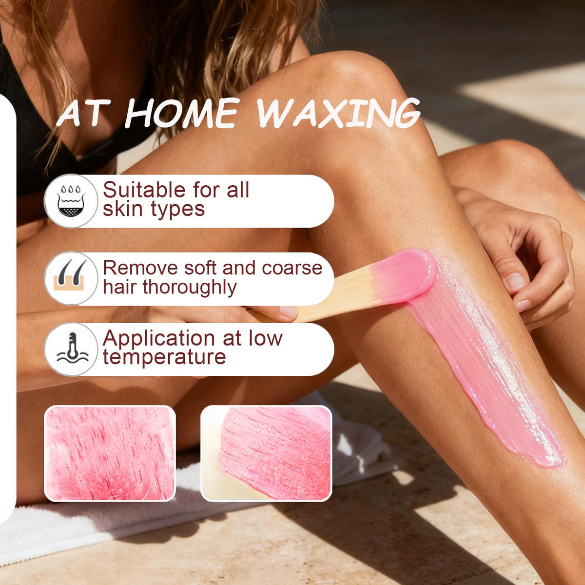 AUPERWEL wax sticks ready for controlled, clean removal during at-home waxing sessions.