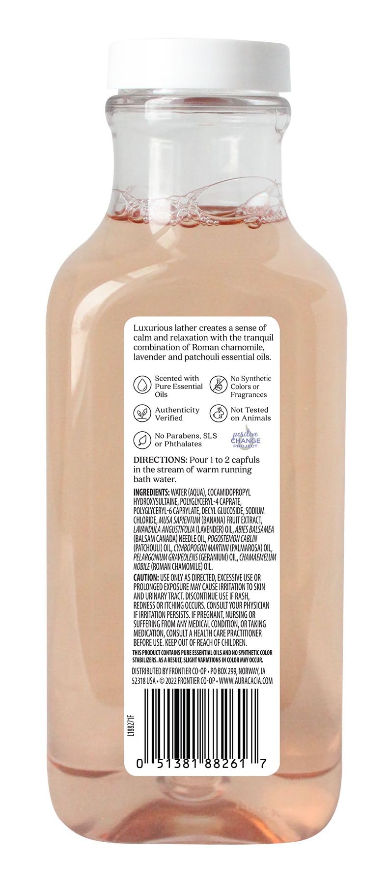Aura Cacia Chamomile Bubble Bath bubbles in tub for a soothing soak