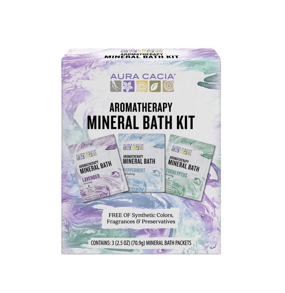 Aura Cacia Mineral Bath Kit lavender packet for soothing relaxation