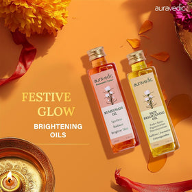 Auravedic Kumkumadi Oil and Skin Oil Combo bottle side highlights premium ingredients.