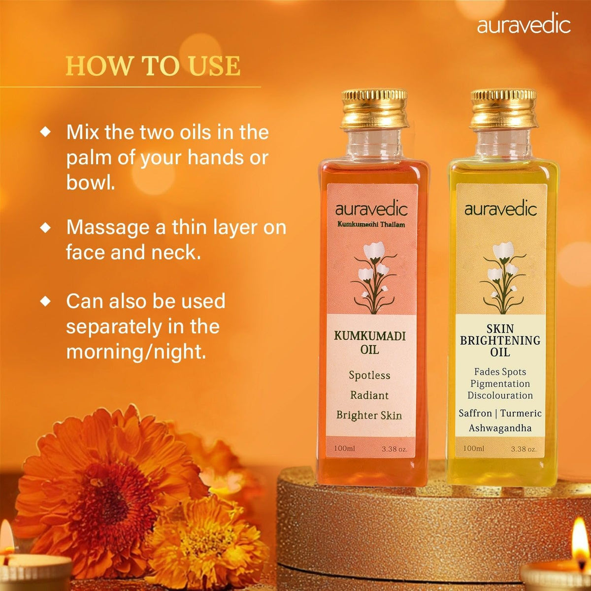 Auravedic Kumkumadi Oil and Skin Oil Combo ideal for morning skincare routine.