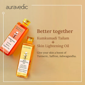 Auravedic Kumkumadi Oil and Skin Oil Combo packaging emphasizes clean, plant-based formula.