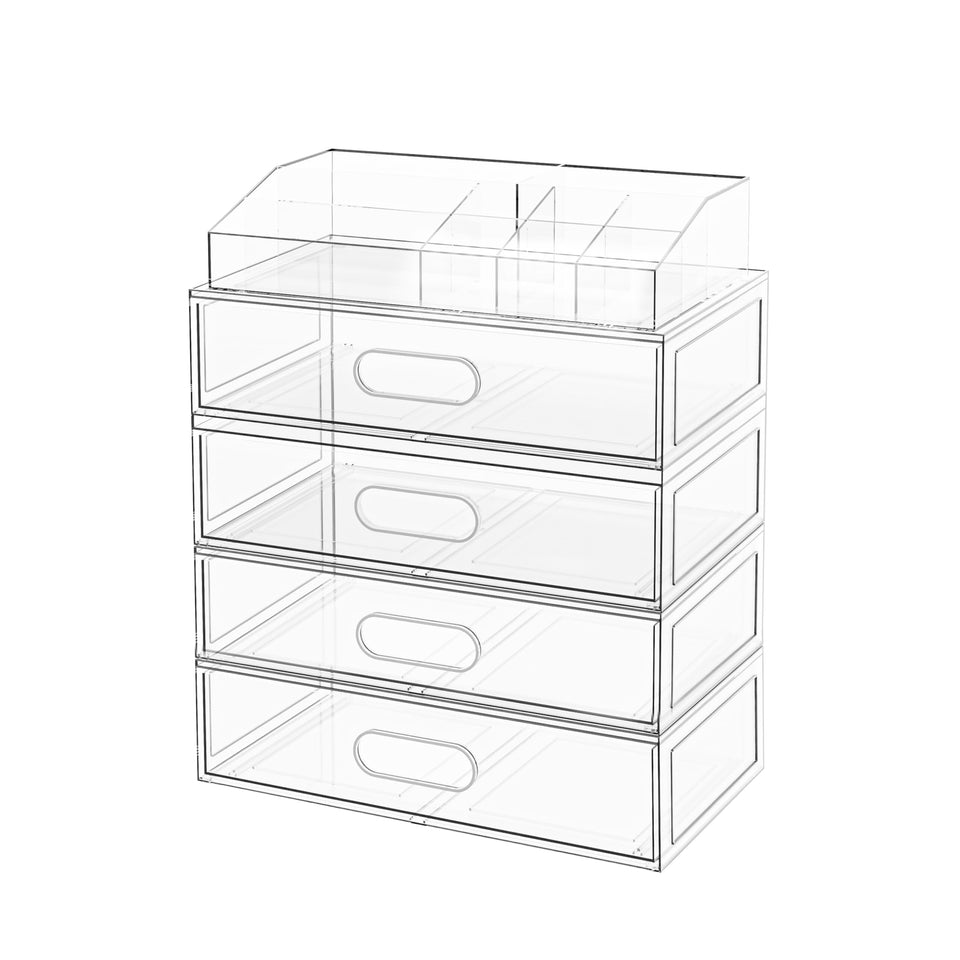 Aurblozen Clear Stackable Makeup Organizer drawer with lipstick display for quick access