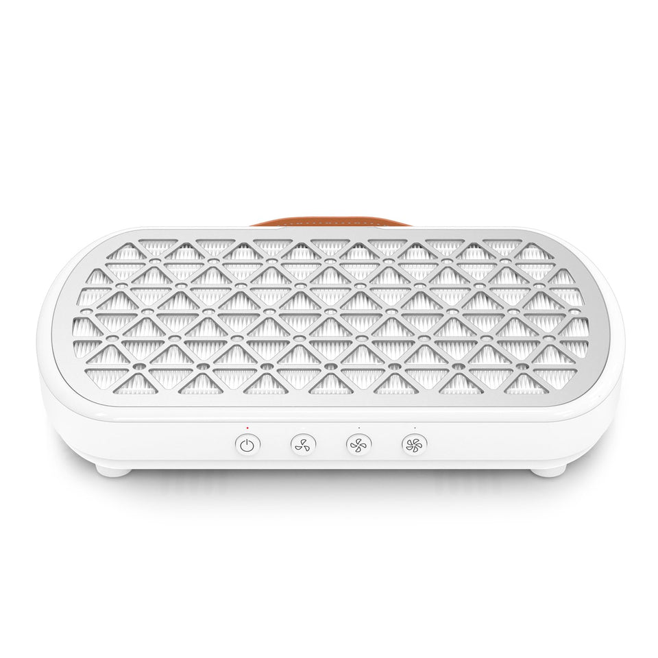 AURELLE nail dust collector front view with powerful suction for clean manicures.