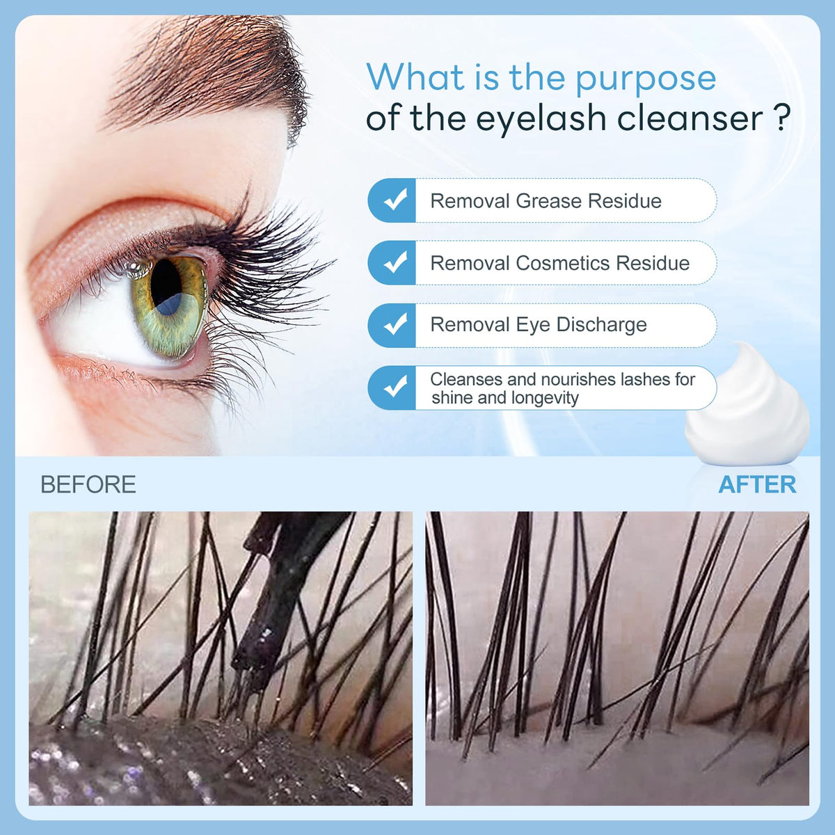 AuReve eyelash cleanser creates a rich, gentle lather