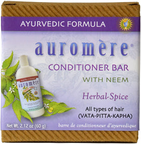 Auromere conditioner bar with neem infusion supports scalp comfort and hair health.