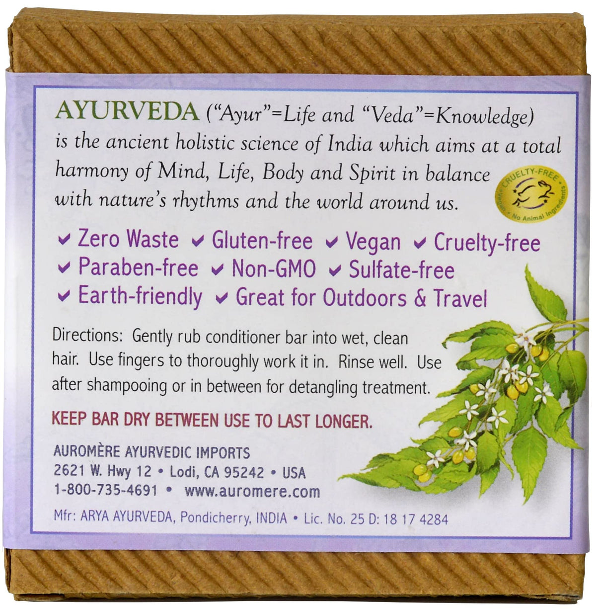 Auromere conditioner bar is travel-friendly for easy grooming on the go.