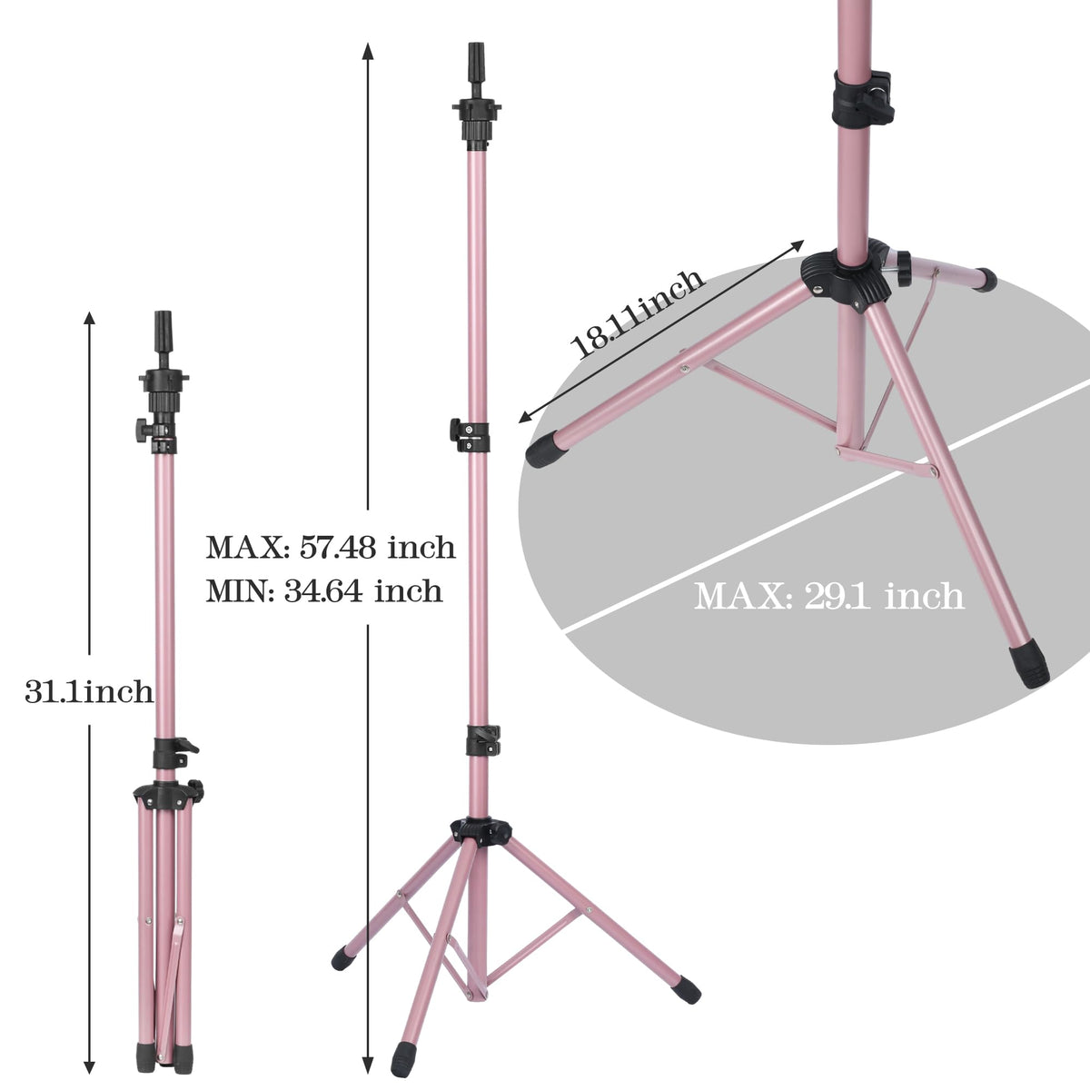 Auroras wig stand height adjustment enables comfortable use while seated or standing.