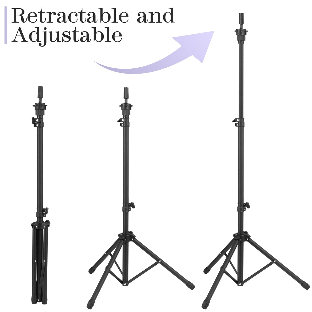 Auroras wig tripod 360 rotation offers full angle access for styling.