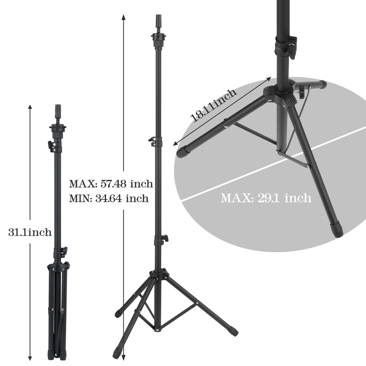 Auroras wig tripod height adjustment supports seated or standing demonstrations.