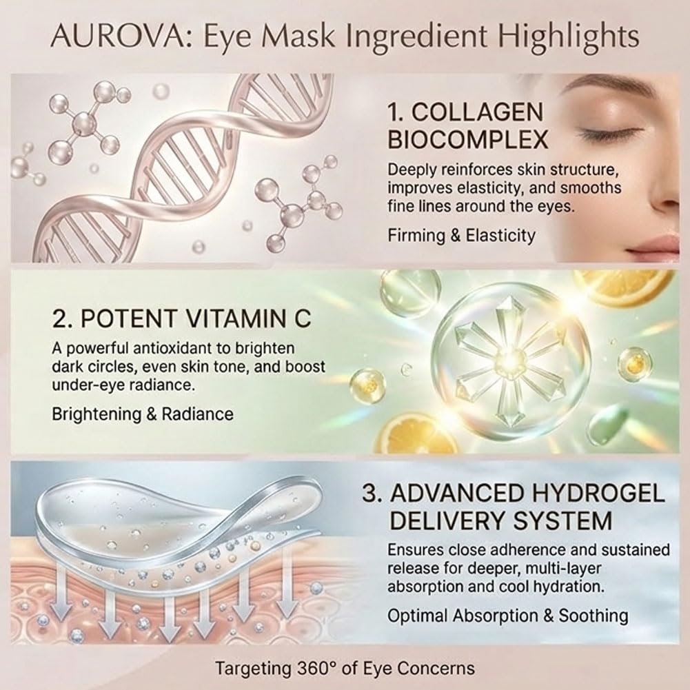 Aurova Beauty Eye Mask dermatology-tested formula for gentle, skin-safe care.