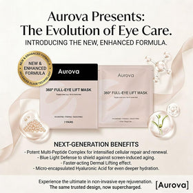 Aurova Beauty Eye Mask close-up shows hydrolyzed collagen for nourishing hydration.