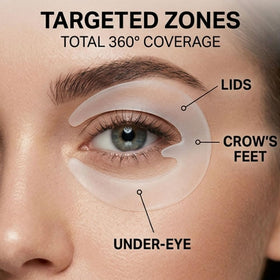 Aurova Beauty Eye Mask demonstrates triple coverage for hard-to-reach zones.