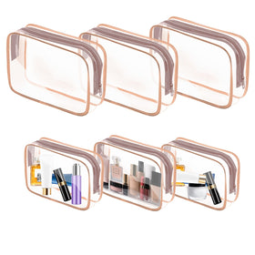 AURUZA 6-pack travel toiletry bag in rose pink, organized for carry-on packing.