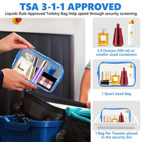 AURUZA clear makeup bag in carry-on setup highlights organized toiletries.