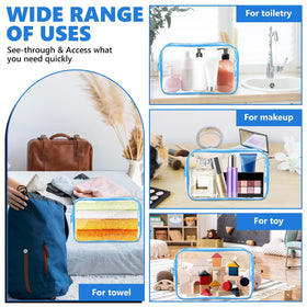 AURUZA clear makeup bag on a tray with toiletries for easy packing.