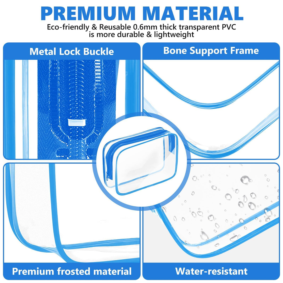 AURUZA clear PVC material close-up emphasizes see-through design for fast access.
