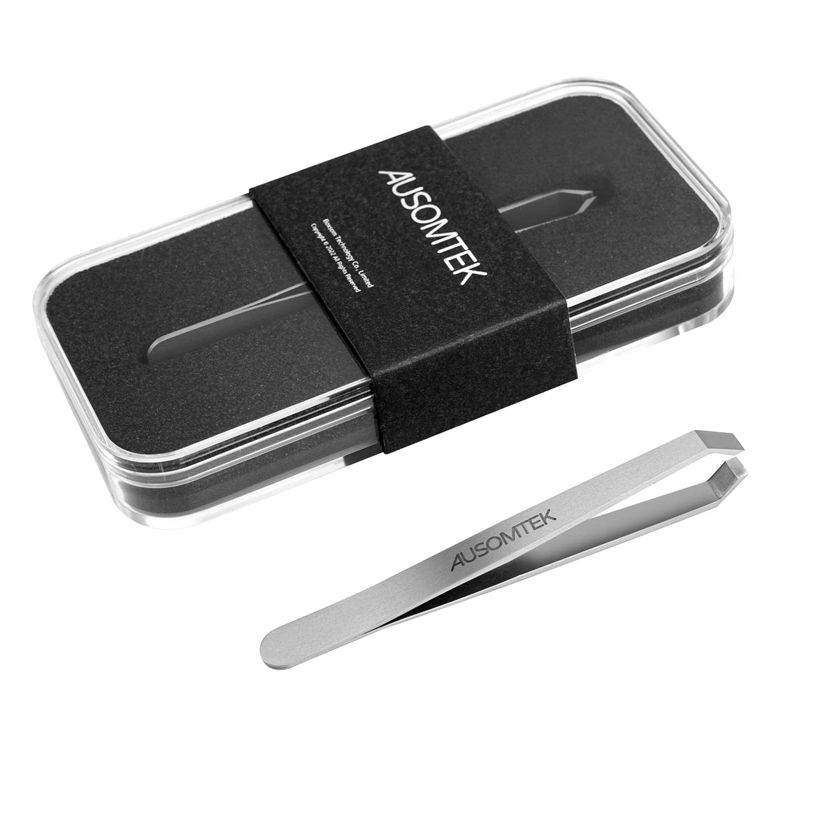 AUSOMTEK beard tweezers with precise 5 mm tip for fine hair removal.