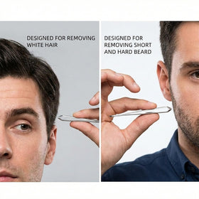 AUSOMTEK beard tweezers showing angled design for easy reach.