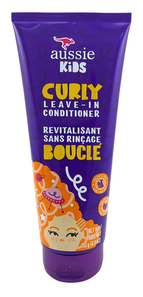 Aussie Kids Leave-In Curly Conditioner on hair shows smooth, manageable curls.