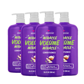 Aussie Miracle Volume Conditioner bottle showcases the volumizing formula for fuller hair.