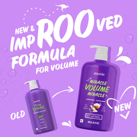 Aussie Miracle Volume Conditioner being poured demonstrates detangling readiness for styling.