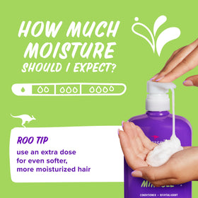 Rice water ingredient graphic highlights nourishing moisture in Aussie Miracle Volume Conditioner.