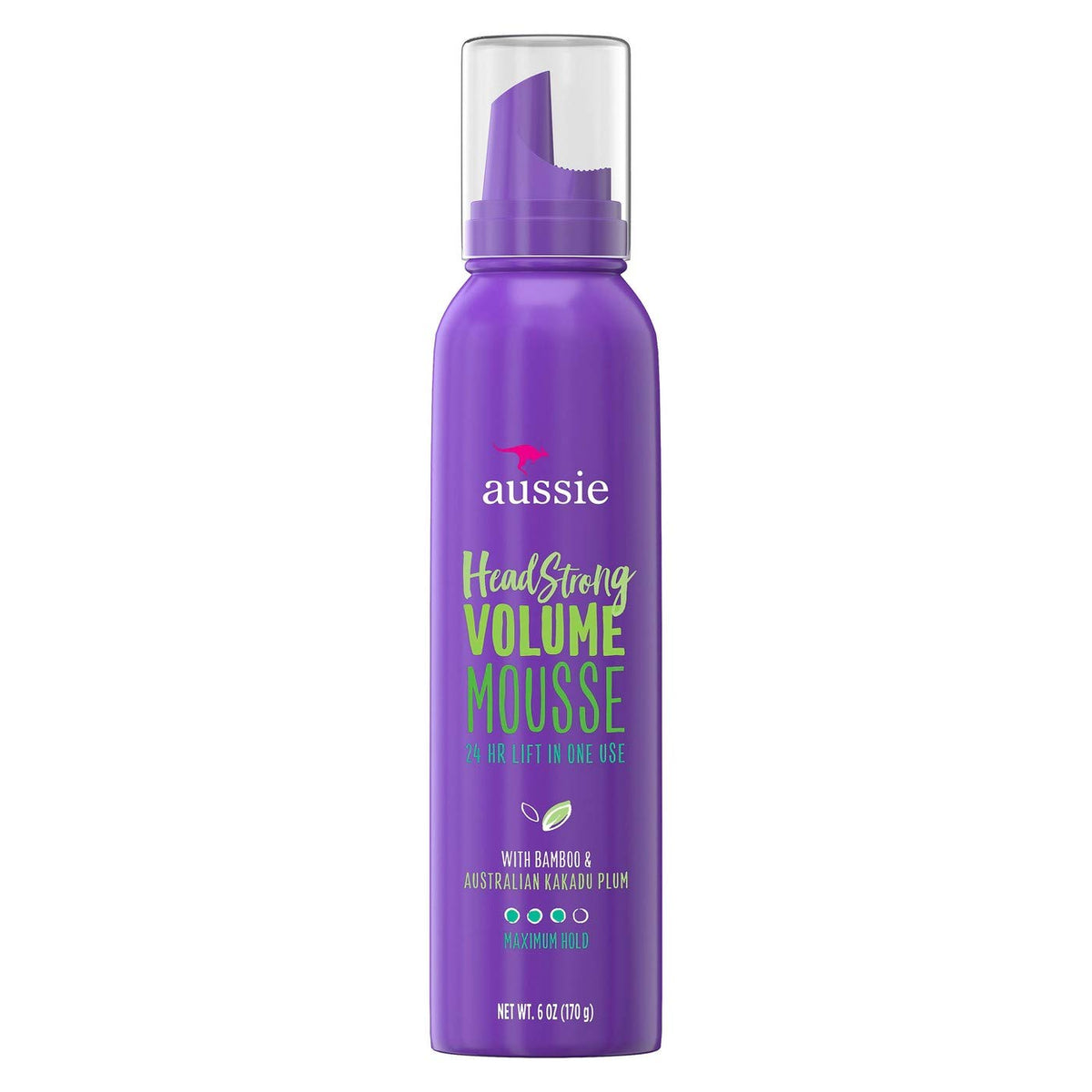 Aussie Mousse Volume 6 Ounce Head Strong 2-Pack for lasting lift and maximum hold