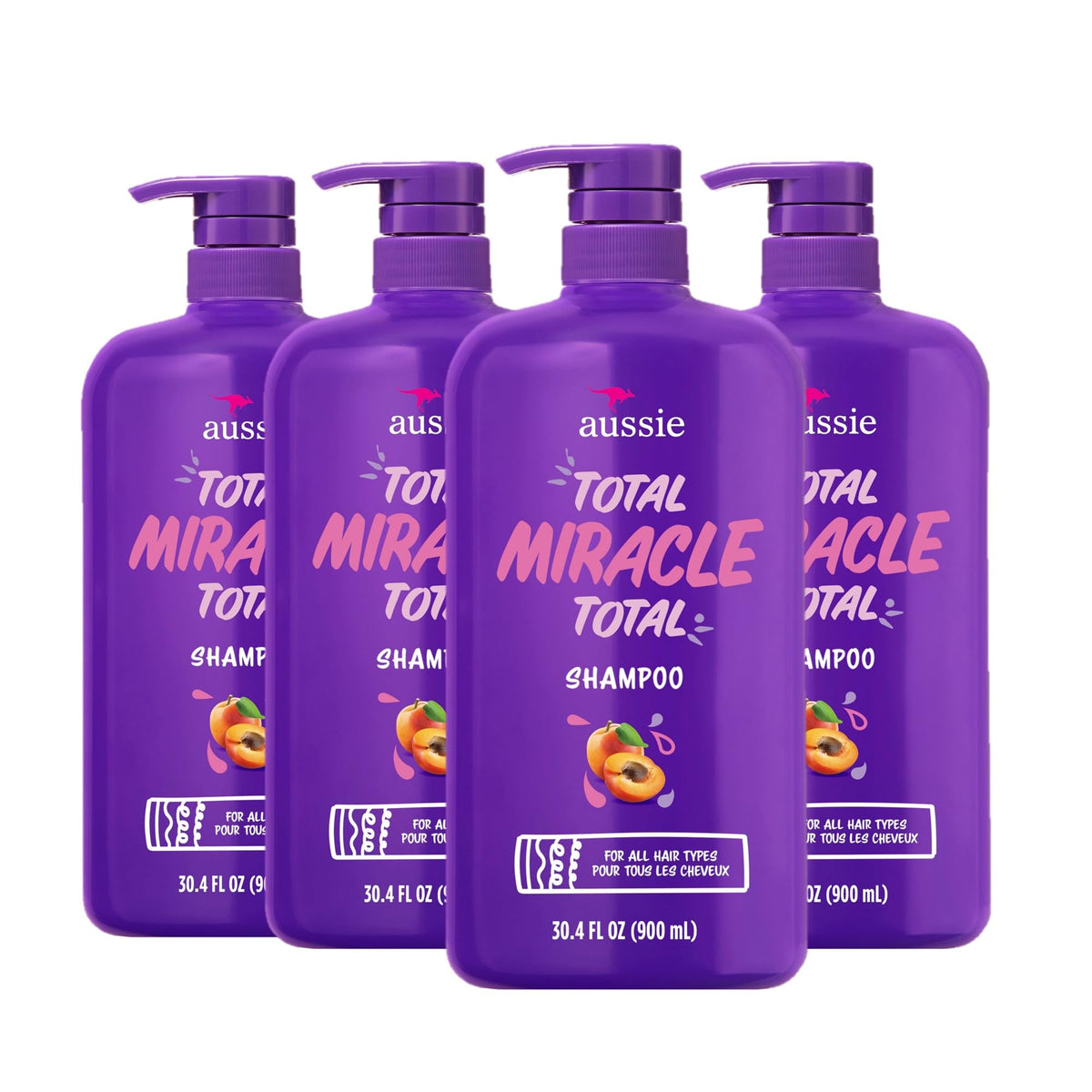 Aussie Total Miracle Shampoo bottle front view for easy daily cleansing