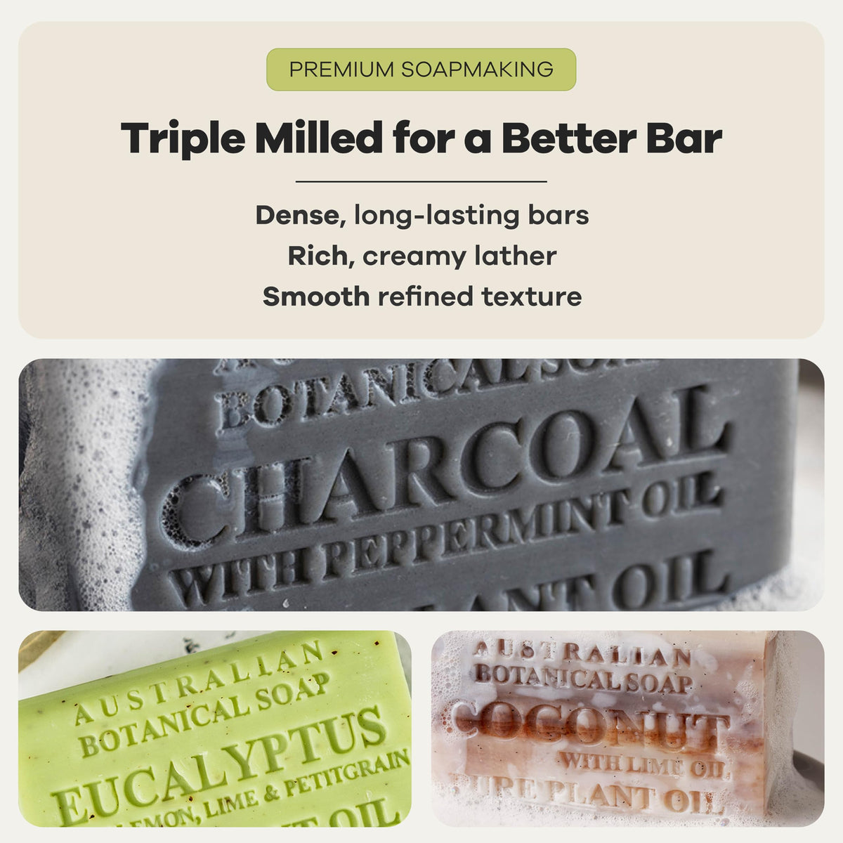 Australian Botanical Soap Coconut with Lime Oil bar offers a bright, cleansing lather.