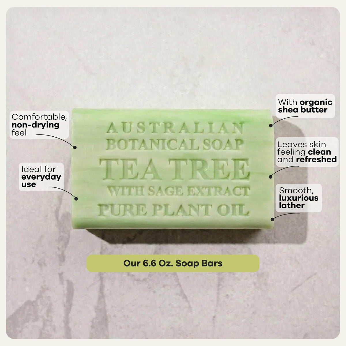 Australian Botanical Soap crisp-herbal-lather highlights tea tree scent