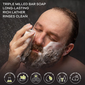 Australian Botanical Soap duo pack display illustrating versatile body and beard use.