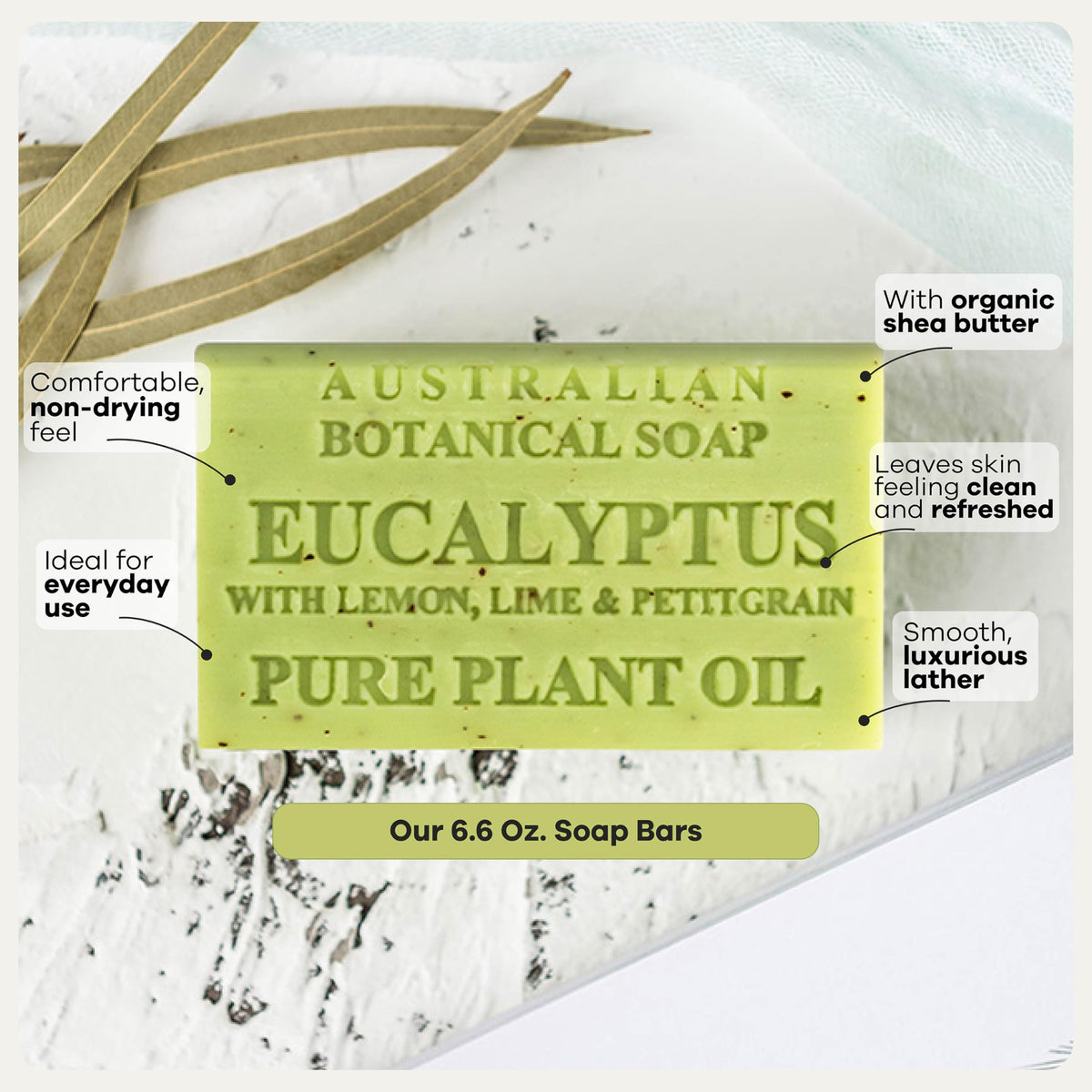 Australian Botanical Soap exfoliating-lemon-myrtle bar provides gentle exfoliation in daily washes