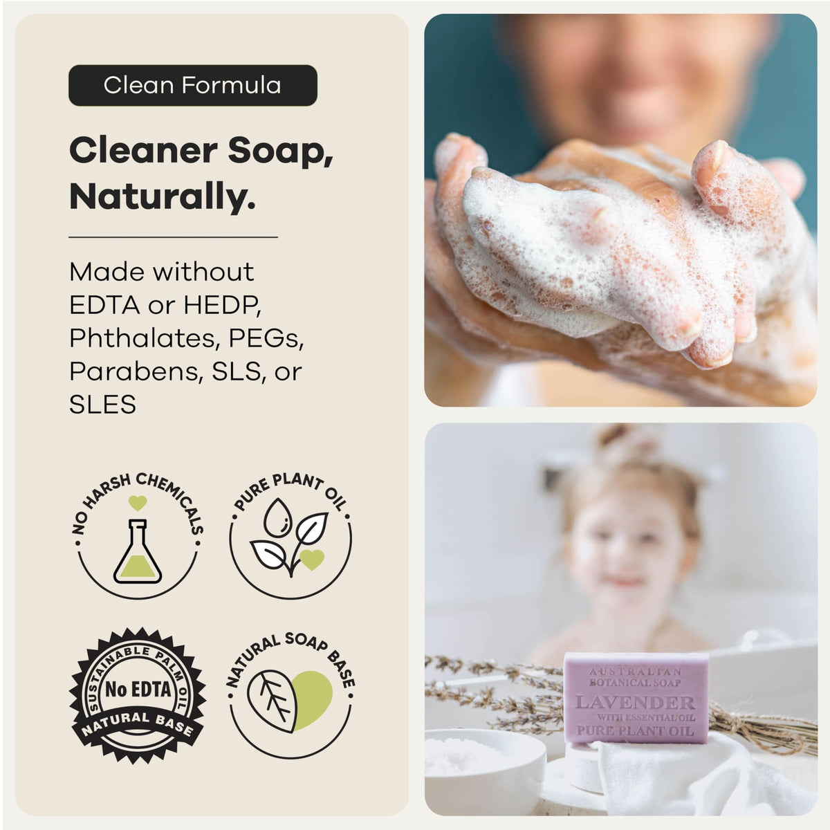 Australian Botanical Soap Lavender Bar bubbles show rich cleansing lather.